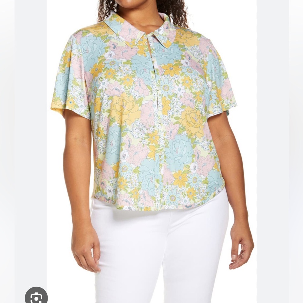 WAYF Naomi Floral Print Button-up Short Sleeve Shirt Women’s size XL BRAND NEW